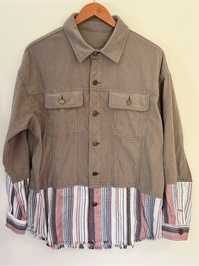 Woman's Button-Up Corduroy
Shacket Faux Overlay Long Sleeve Size M